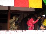 道真公と丑に梅 : 福豆まきの赤・青・黄の三鬼
