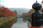 秋の物見遊山 / 紅葉見・観楓 : 東山が霞み疎水に山陰と桜の紅葉が映る